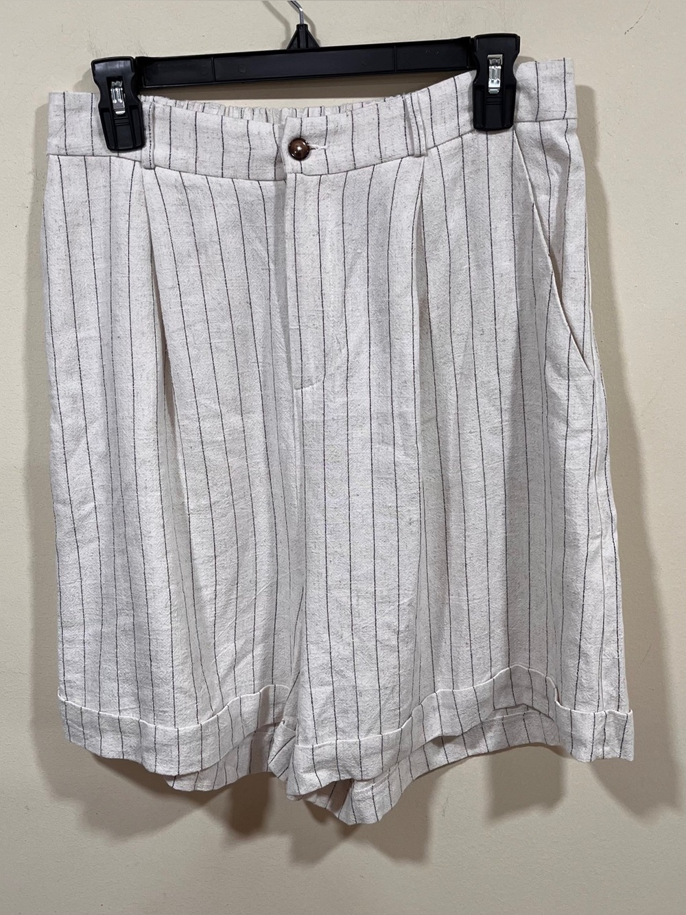 NWT Esqualo sand-colored striped shorts high rise trousers in size XL - Picture 2 of 9